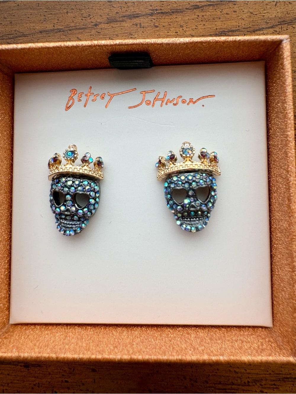 Betsey Johnson Black and Gold Skull Earrings